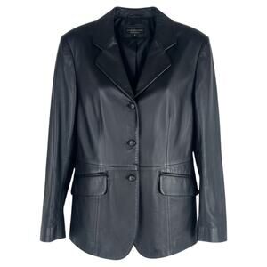 Croft & Barrow Black Lambskin Leather Blazer Jacket 3 Buttons Size M